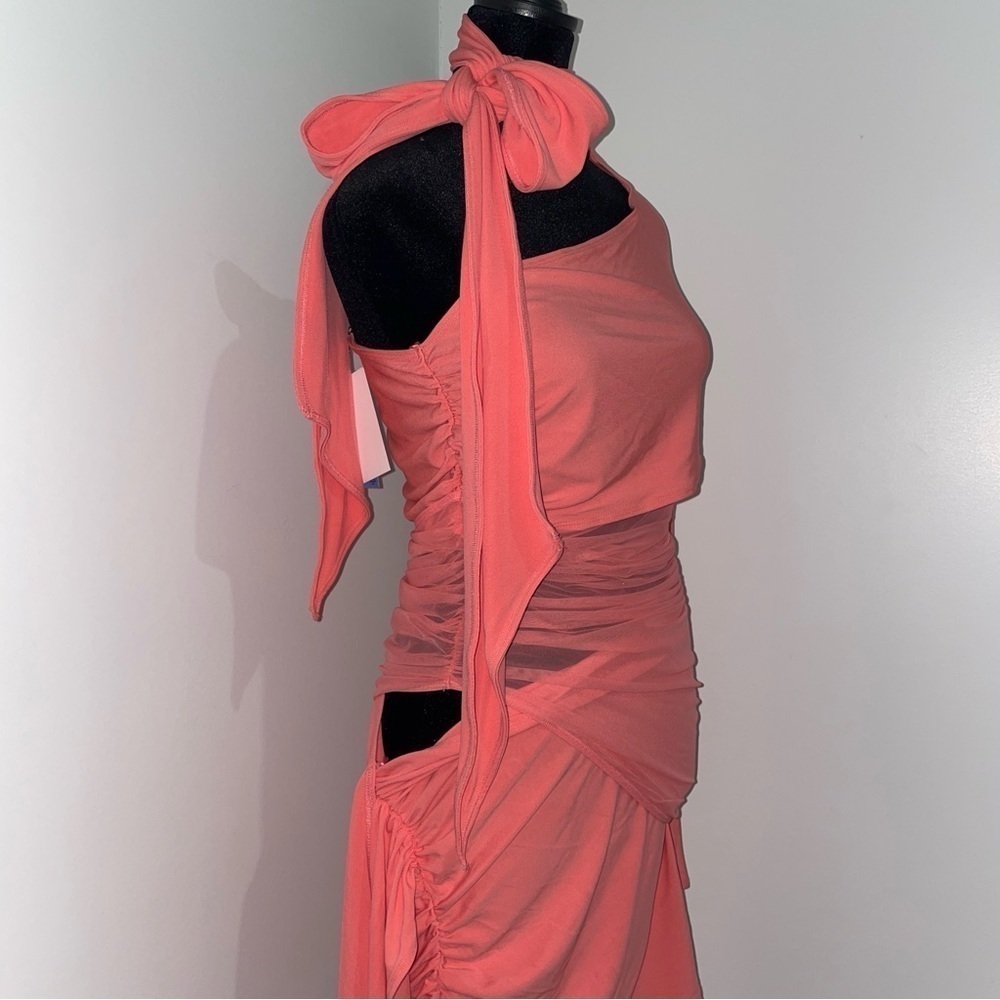 NEW! Mugler x H&M- Collector’s Edition Knot-Detail One-Shoulder Dress Pink M - Picture 10 of 16